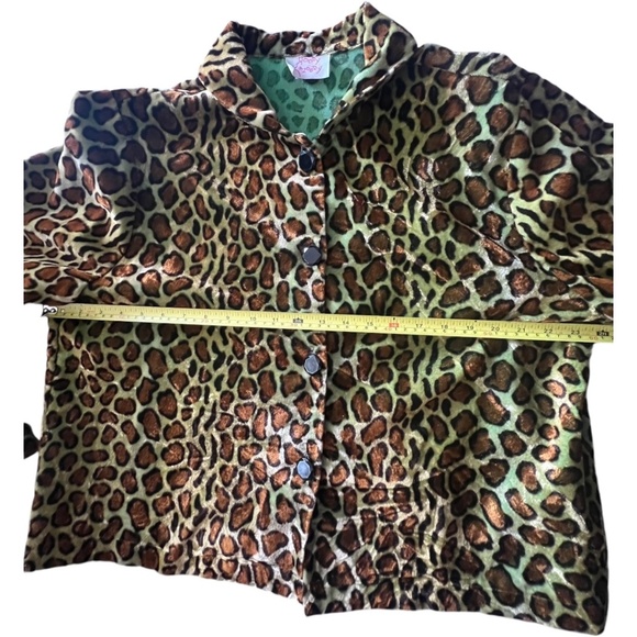 Leopard Jacket Fun iridescent green. Velveteen Metallic XL Jacket Brown Green - Picture 10 of 11